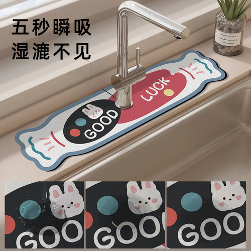 Diatom mud faucet absorbent pad little white rabbit toffee kitchen sink drain pad cute cartoon bathroom sink