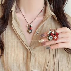 十字架天然石串珠项链女秋季新款编绳美拉德挂脖毛衣链配饰品
