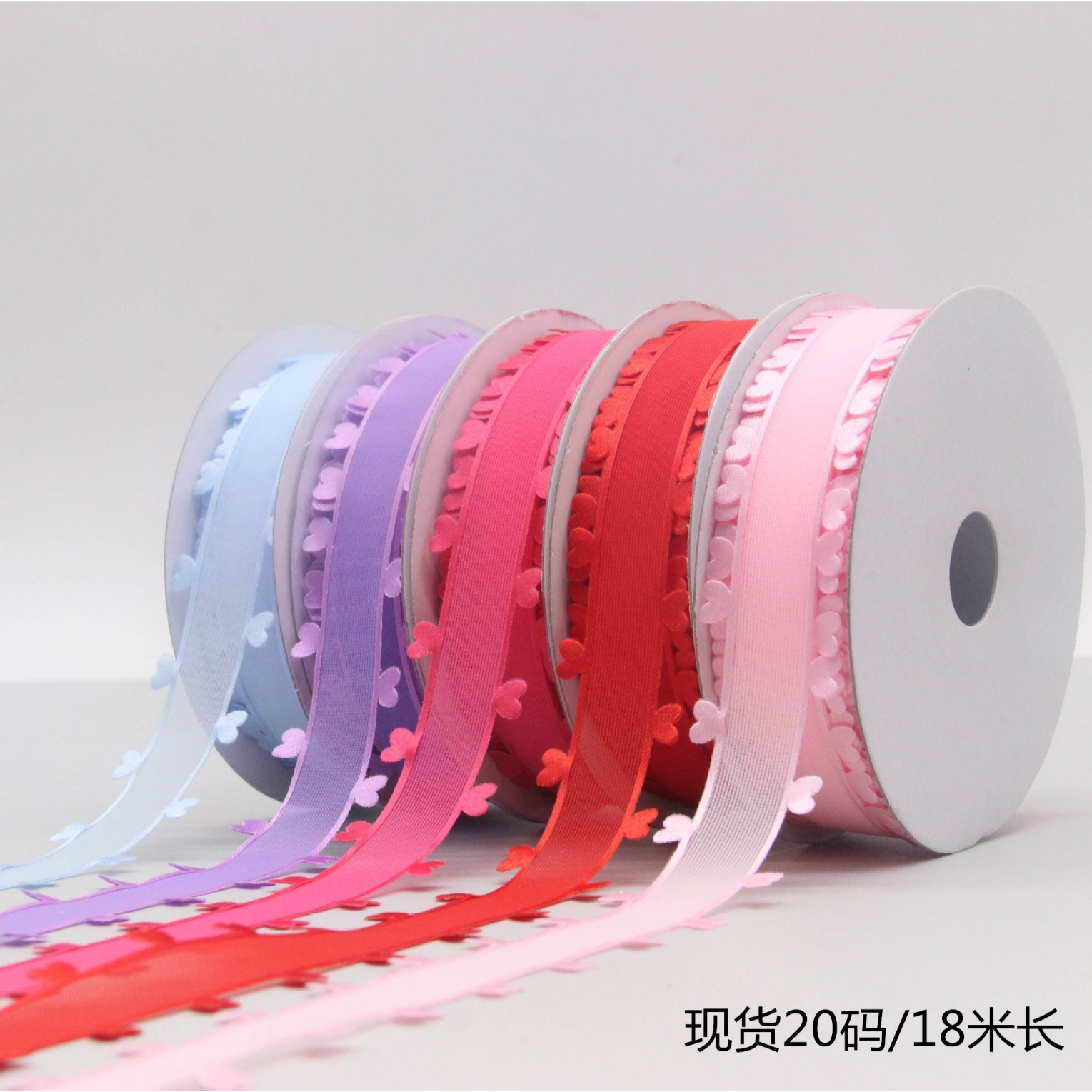 New double-sided peach heart gauze with 2.5cm wide ultrasonic embossed heart gauze with hair accessories DIY bow lace