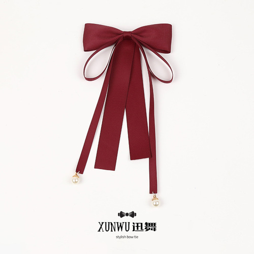 Bow tie women's ribbon with tassels lace pink Korean version Japanese style solid color bow, versatile fashionable sweet pin brooch