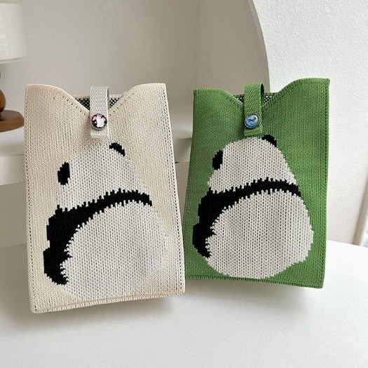 Diseño de nicho adorable panda mini bolso de tejido móvil de mujer versátil portátil de tejido de hombro mochila pequeña bolsa cuadrada
