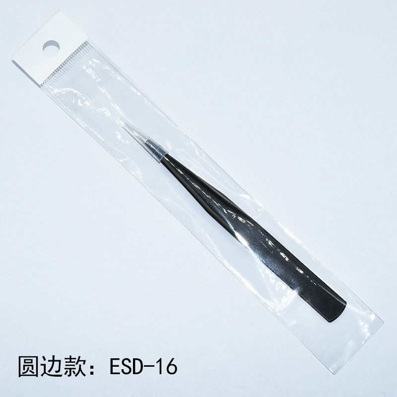 Pinzas de acero inoxidable para manualidades, pinzas puntiagudas para decoración de uñas, pestañas postizas, herramienta antiestática ESD-15 para bisutería.