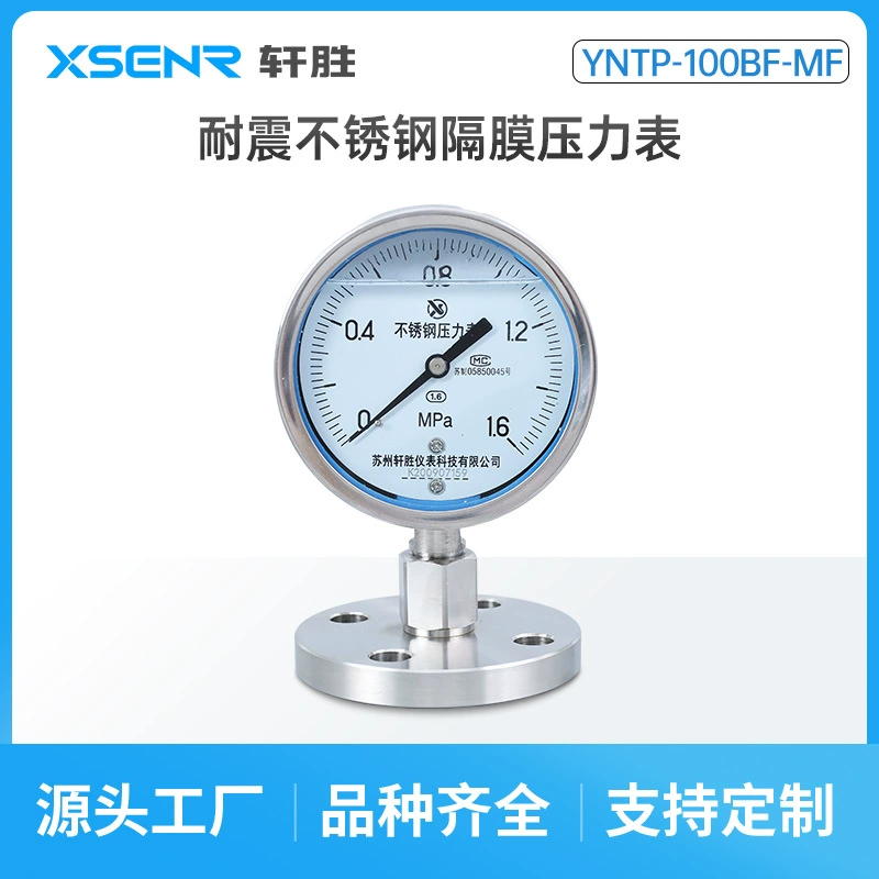 YNTP100BF Однофланцевый мембранный манометр из нержавеющей стали DN25 DN50 сейсмостойкий мембранный манометр из нержавеющей стали