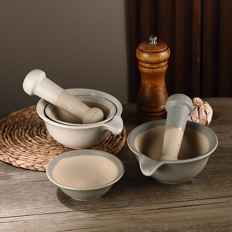 Japanese-style Ceramic Grinding Bowl Baby Food Mill Rice Paste Bowl with Grinding Stick Household Manual Grinding Tableware