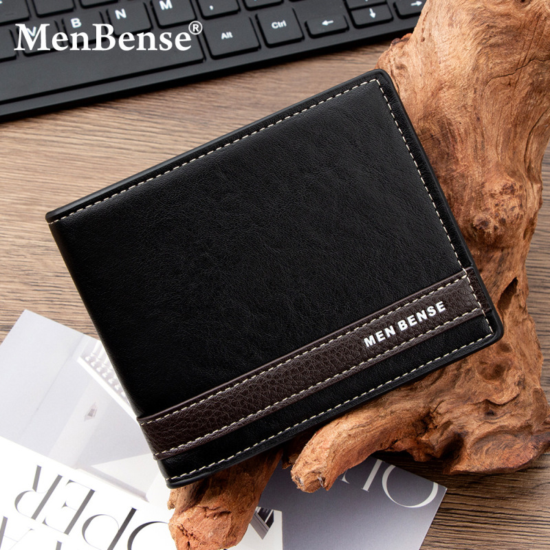 Fashionable Spliced Men's Short Wallet with Hinge 70% off Side Zipper Coin Pocket Multiple Card Slots Large Capacity Men's Wallet