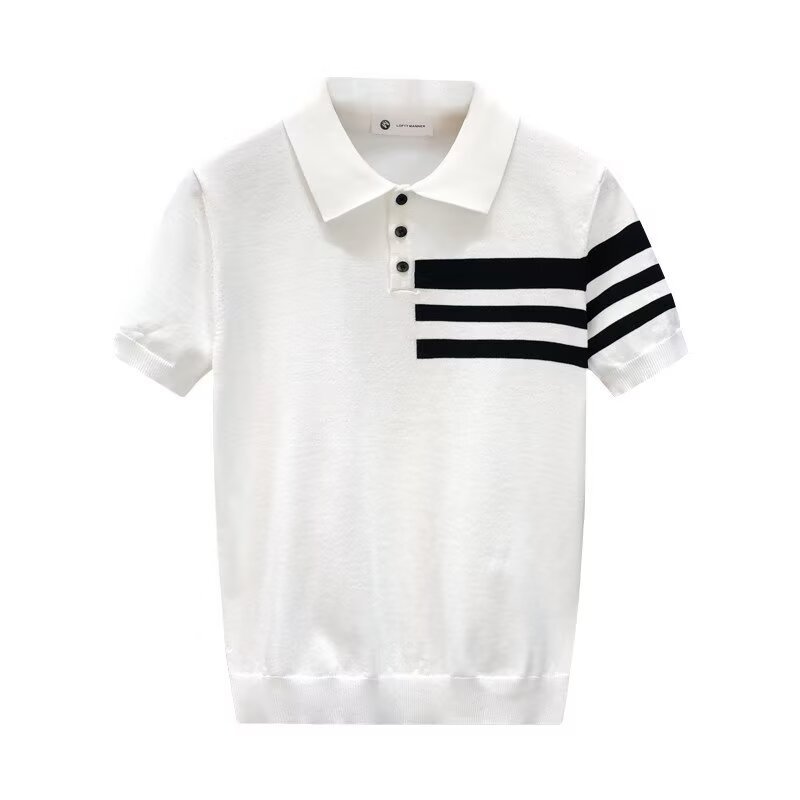 Camisas de polo de manga corta, camisetas de punto de tres barras de verano, fábrica de venta al por mayor.