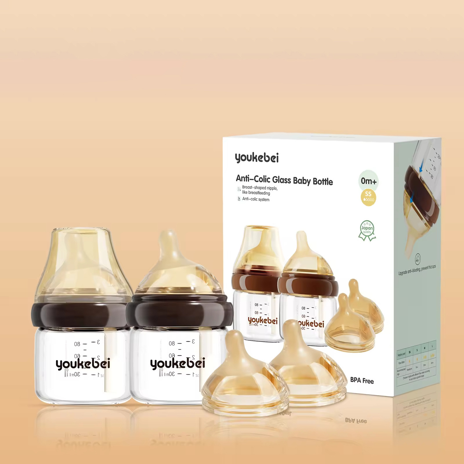 카키색 - 영문 포장 [80+80ML 2개입] + SS 사이즈 젖꼭지 * 2개