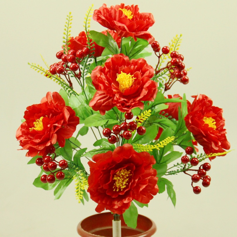 simulation Peony 18 Hair peony Bouquet of flowers Home decorate Man-made Chinese herbaceous peony Silk flower Rich fruit