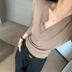 老钱风高级感v领针织打底衫女毛衣2025秋季复古修身内搭长袖上衣