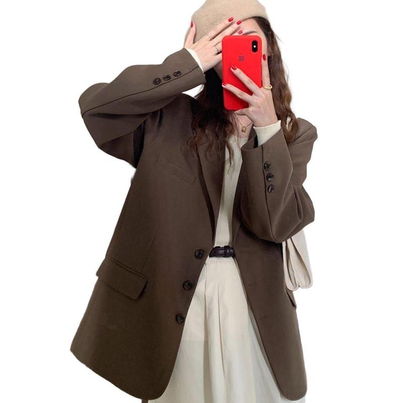 咖色西装外套女春秋新款韩版休闲英伦风设计感学生网红西服上衣女|undefined
