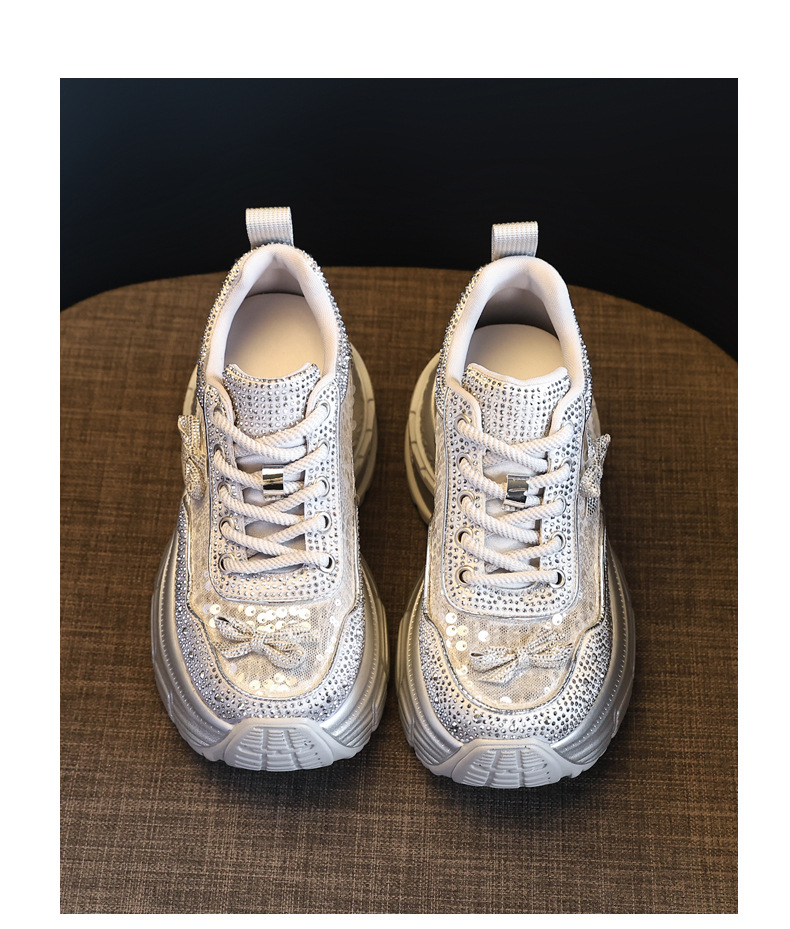 Giày sneaker nữ chunky đế dày đính đá phong cách thể thao — Màu trắng chi tiết 19