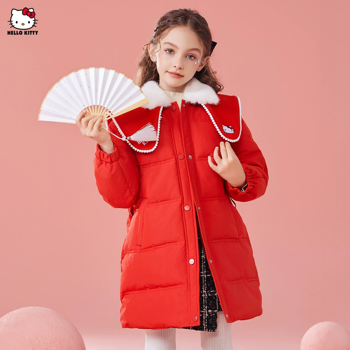 Детский утепленный кожух/пуховик HelloKitty, комфортный, западный стиль, для подростков, увеличенная толщина