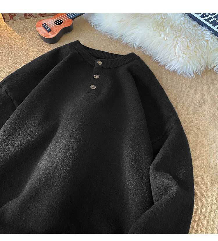 Cleanfit Henley Knit Sweater – Heavyweight Relaxed Pullover With Ribbed Hem_voghion.com