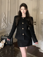 2024新春款小香风千金名媛气质黑色西装外套女高级感小洋装两件套