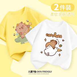 女童夏季装卡通新款洋气短袖上衣服休闲圆领印花童装T恤衫中小童