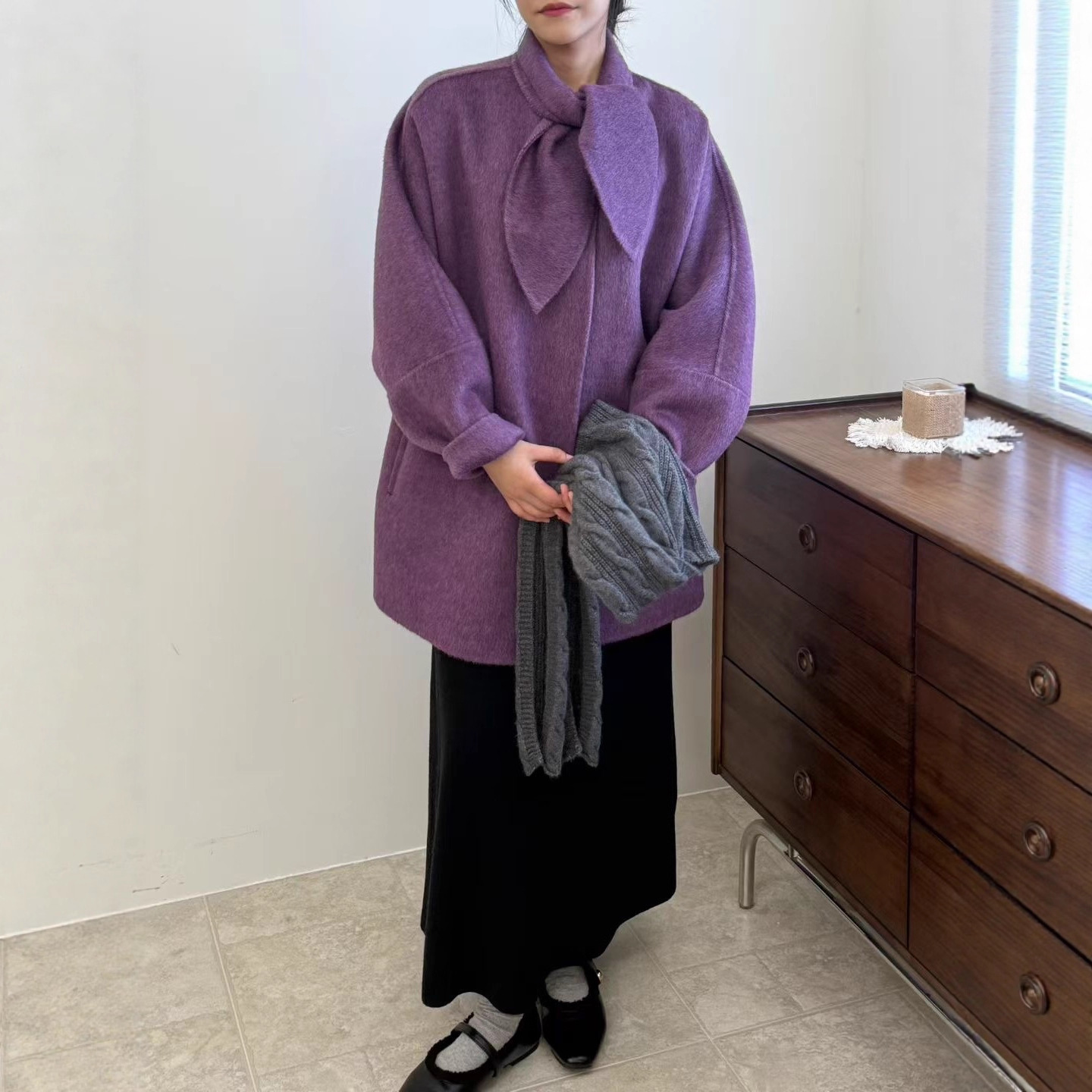 兔子领通勤宽松保暖双面呢羊毛大衣女韩版减龄爆款小个子