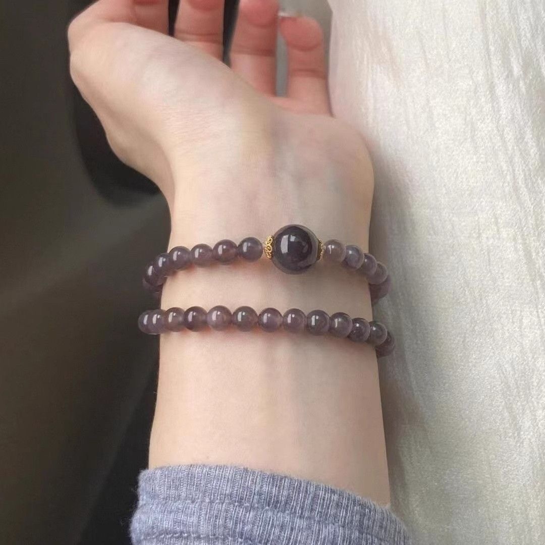 Ceniza púrpura nuevo anillo simple doble anillo pulsera de uva blanca púrpura pareja de alto nivel de amor multifacé en la pulsera de superposición mujer