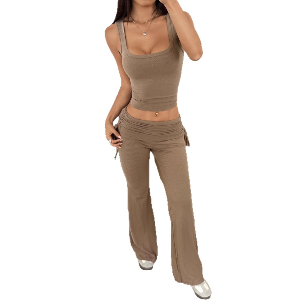 Cross-border European And American Y2K Sports Style Solid Color Pants Set, Women's Clothing 2025 Spring/summer_ecoleips.com