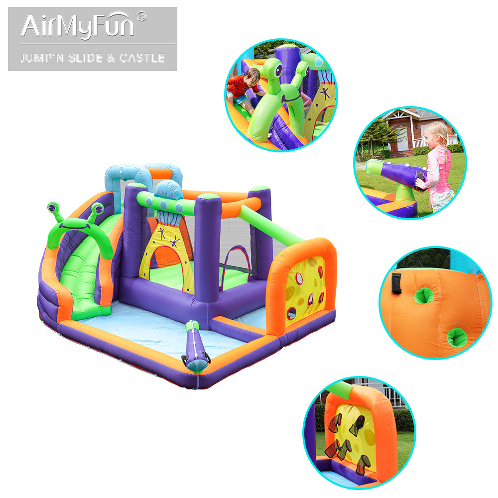 AMF | Castillo inflable pequeño para exteriores, tobogán acuático para niños, trampolín inflable, castillo inflable pequeño para el hogar