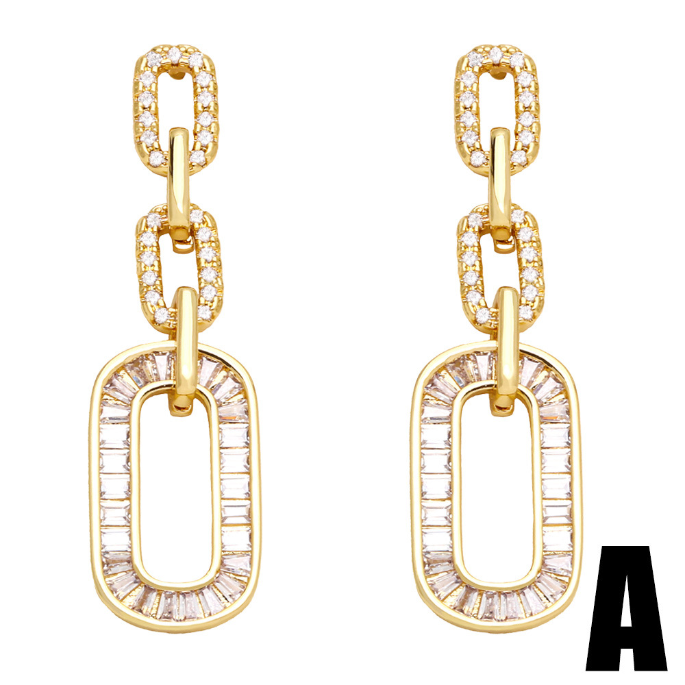 2022 new geometric oval copper gold-plated inlaid zircon earrings