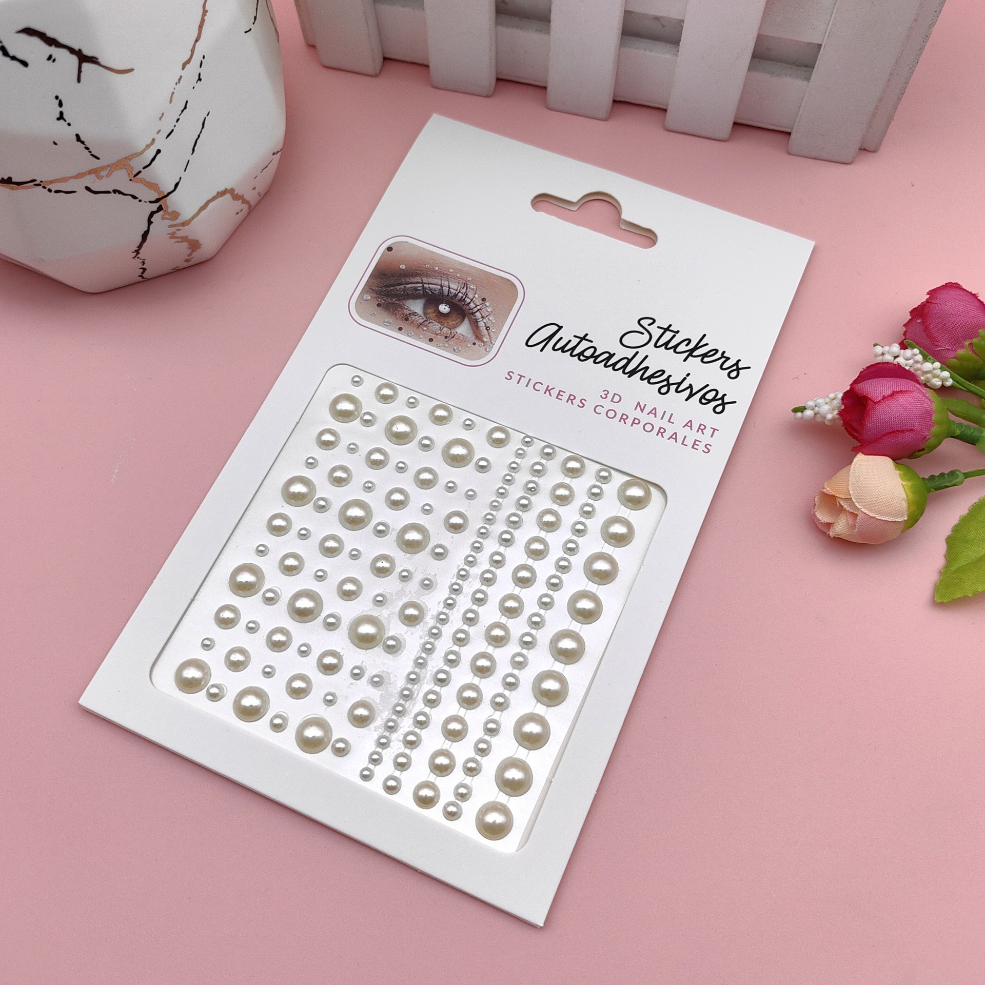 Pegatinas para maquillaje de ojos, pegatinas de diamantes de imitación para ojos, decoración facial, accesorios de maquillaje de perlas para diario, pegatinas de diamantes de imitación para escenario infantil, venta al por mayor en stock.