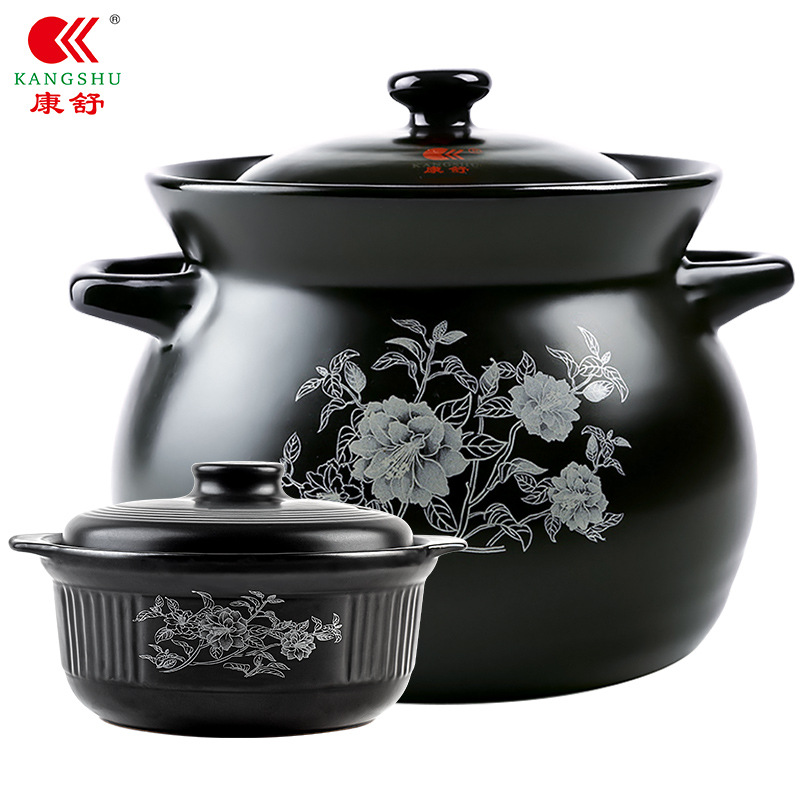 A5L Sandpot Large Capacity Ceramic Stove with Patterned Soup Pot, Gas Open Flame Direct Heating Home Ceramic Cooker for Porridge
