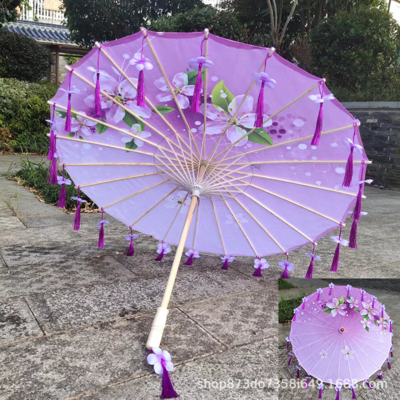 古風漢服流蘇傘花びら傘演出ダンス絹布傘吊り下げ装飾傘工芸傘古典油紙傘|undefined