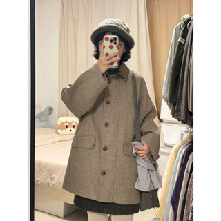 复古韩系翻领呢子大衣女早秋季2026新款高级感小个子短款毛呢外套