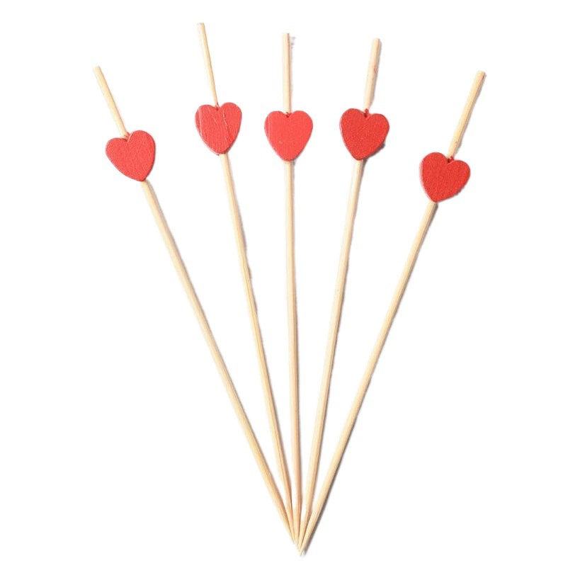 100 шт./упак. Декоративные одноразовые фруктовые вилки в форме сердца ко Дню святого Валентина, модные, креативные, милые бамбуковые шпажки, оптом.