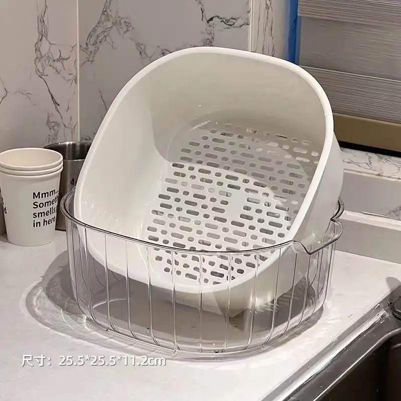 Nuevo lavado de verduras de doble capa cesto de drenaje sala de estar frutas y verduras de plástico grueso cesto de filtrado de verduras cuenca cocina doméstica