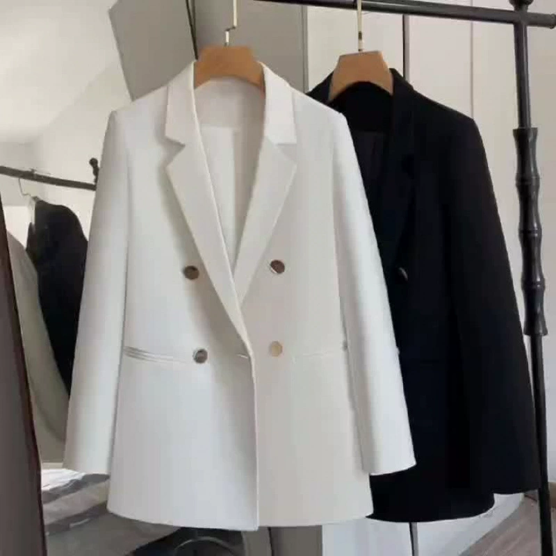 White spring autumn small classic suit jacket, white clothing, Korean style, British style, high-end