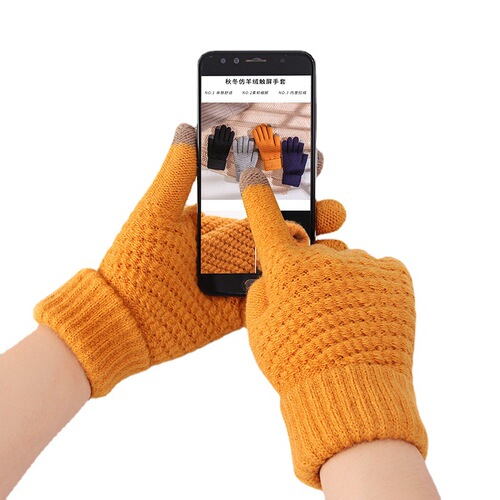Winter warm touch screen gloves knitted wool cold-proof imitation cashmere thickened outdoor cycling non-slip gloves for men and women
