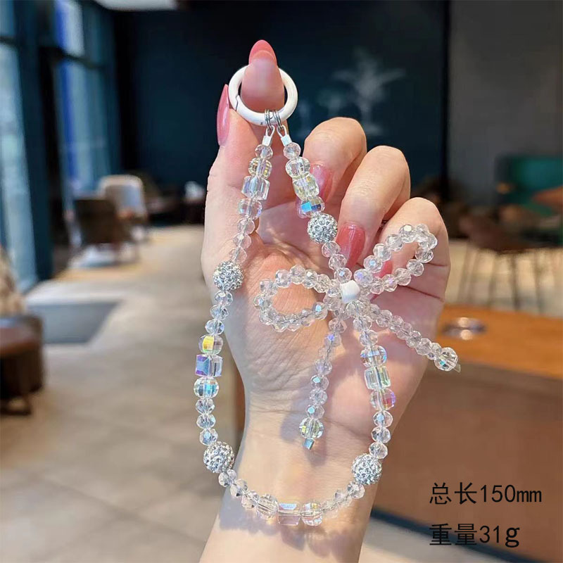 Estilo ins de alta calidad, gota de cristal japonés y coreano, diamantes de imitación, colgante con cuentas, funda para teléfono móvil, cordón, colgante de llave, pulsera de todo fósforo