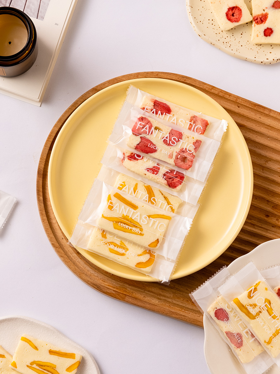 Bolsa de embalaje de pastel de leche, bolsa de sellado de máquina, paquete exterior simple en inglés, almendras, caramelo, nougat, bolsa de sellado de horneado doméstico