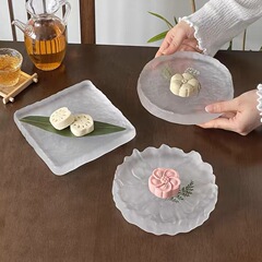 すりガラスのデザート皿家庭用の午後のお茶の精巧な氷河の皿の菓子のケーキのお菓子の展示皿の洋菓子のトレー