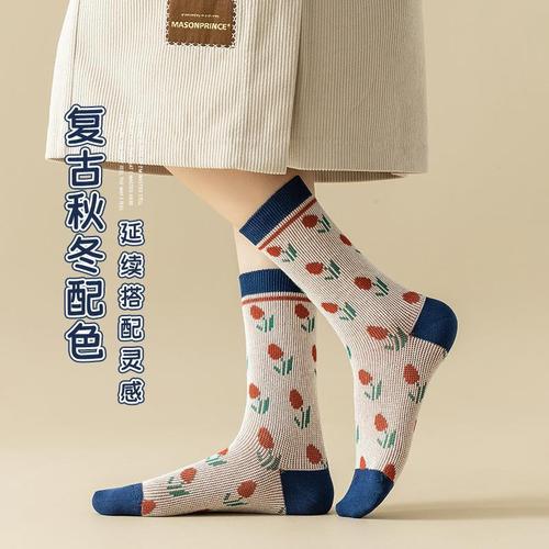 Women's Knee-High Socks - Winter/Spring Collection, Combed Cotton, Cute Animal Design, Double-Needle, Double-Track, Retro Warm Cotton Socks - Zhuji Socks Wholesale