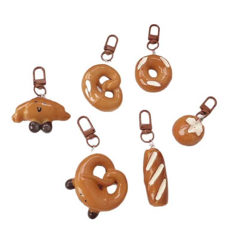 Simulación de comida, juego, pan, resina, crema de bricolaje, funda para teléfono móvil, horquilla, cuello, llavero, accesorios, colgante de croissant