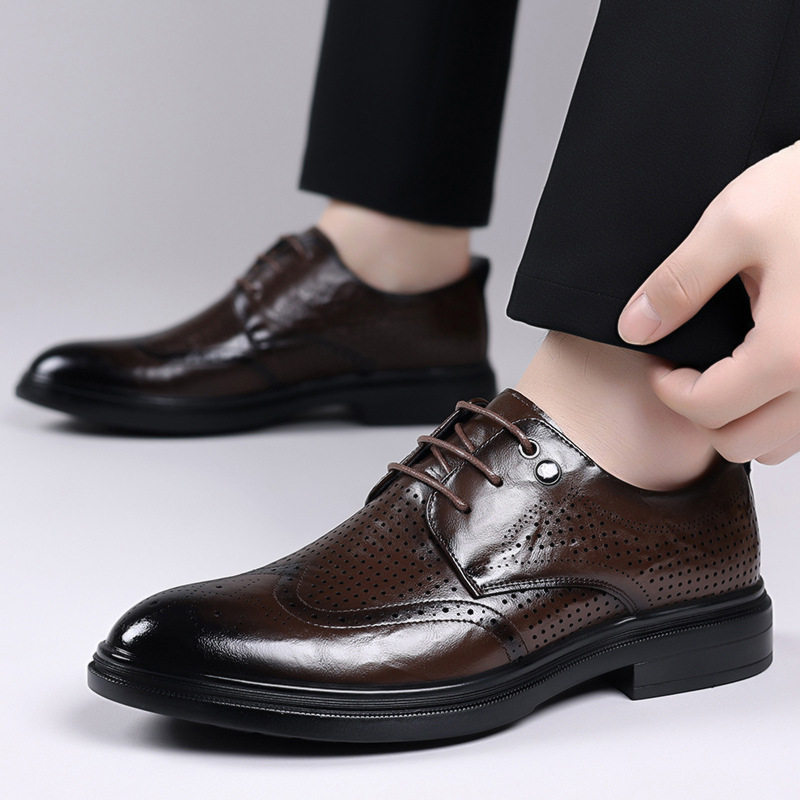 Giày sandal da nam kiểu Brogue khoét lỗ thoáng khí cỡ lớn — Kiểu khoét rỗng màu nâu, Màu nâu, dùng được bốn mùa, Mẫu đen bốn mùa, Kiểu khoét rỗng màu đen