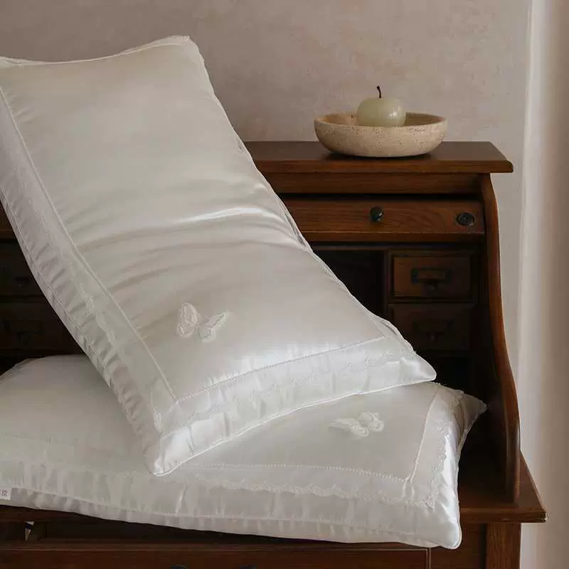 南通家纺床上2025新款贡缎真丝蚕丝枕枕头枕芯-蝶舞跨境团购批发