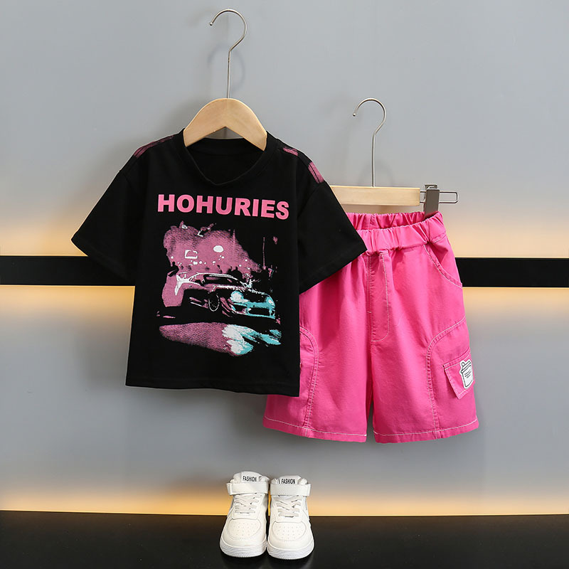 5714 Traje de camiseta con letras para niños 2025 Nuevo estilo Ropa de verano para niños Traje de dos piezas de manga corta de verano para bebés