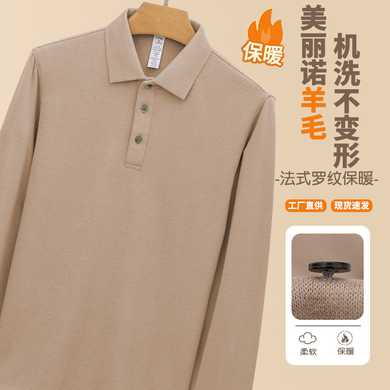 Thick Wool Sweater, Thermorayon, Fleece-Lined, Antibacterial, Machine Washable, No Ironing, Lapel, Heat-Retaining, Warm Polo Shirt for Men, Long Sleeves Thick Wool Sweater, Thermorayon, Fleece-Lined, Antibacterial, Machine Washable, No Ironing, Lapel, Heat-Retaining, Warm Polo Shirt for Men, Long Sleeves