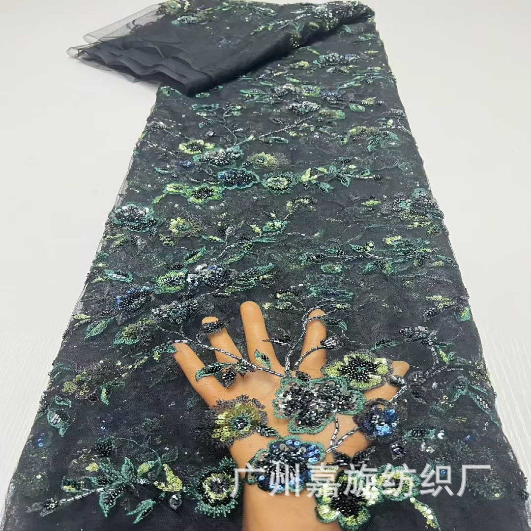 Ingeniería pesada rosa bordado cuentas bordado tela bordada flores chaleco cheongsam vestido bordado tela