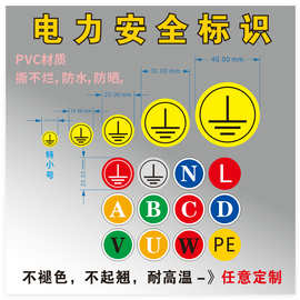 电力标签贴 PVC 国标圆形接地地线不干胶标识字母机器设备P E