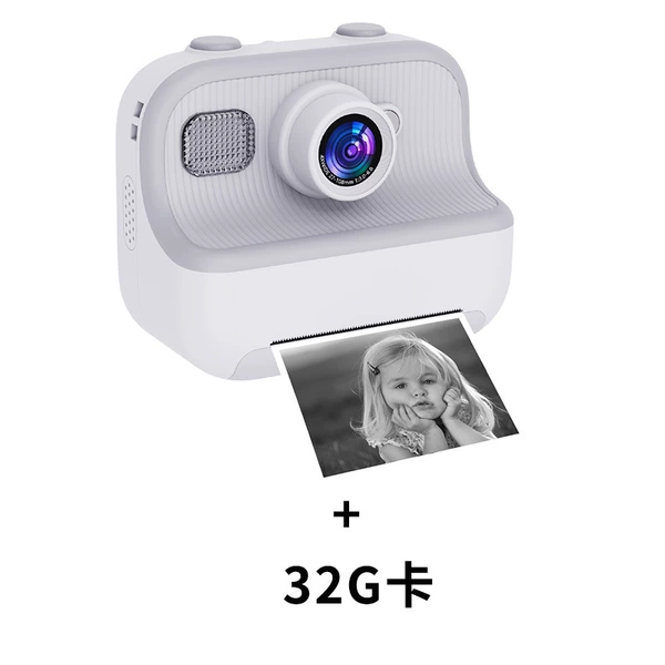 [M8 white camera] + [32G card] + printing roll * 3 + lanyard + color pen * 5 + charging cable + manual + gift box