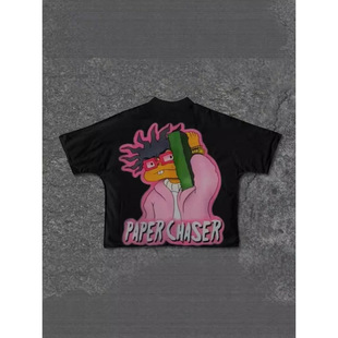 T-Shirt Oversized Hip Hop Animated Cartoon Avatar Graphic Short Sleeve Y2K Aesthetic Couple Top Pure Cotton