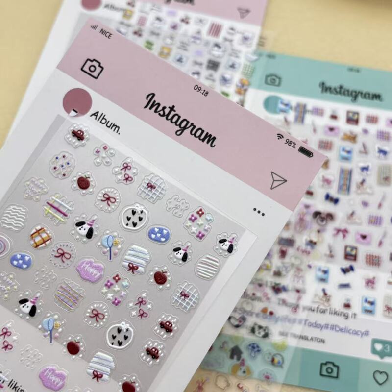 Cartoon New Cute Bear Puppy Embossed Nail Art Stickers Stereo Bow Bunny DIY Nail Decoration Stickers