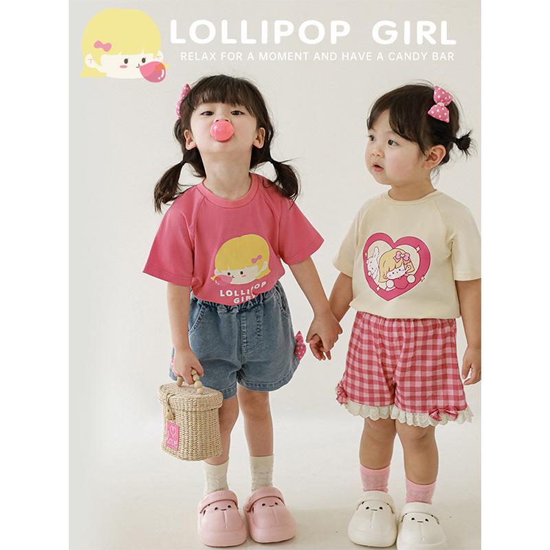 Wulibuyi Girls' Plaid Shirt T-Shirt 2026 Summer New Cartoon Heart Short Sleeve T-Shirt Baby Top Wulibuyi Girls' Plaid Shirt T-Shirt 2026 Summer New Cartoon Heart Short Sleeve T-Shirt Baby Top