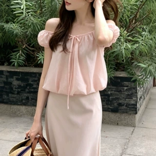 尺码更新韩国chic夏季新款甜美领口系带花苞小飞袖短袖衫女装2026