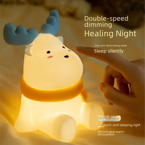 Small Deer Silicone Night Light Desk Lamp Bedside Atmosphere Lamp LED Table Lamp Creative Gift for Valentine's Day and Birthday