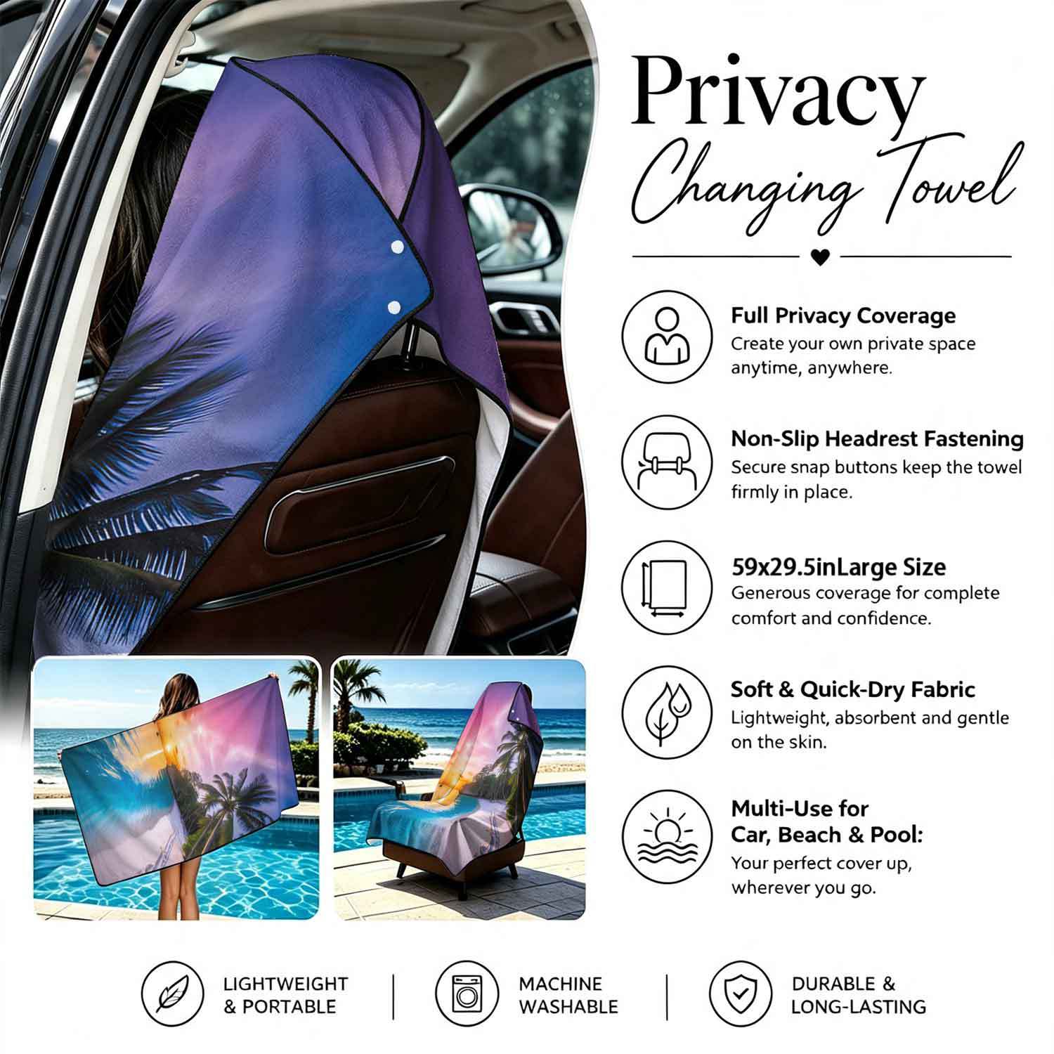Printed bath towel and car seat cover 2-in-1, ultra-fine fiber outdoor beach and car dual-use universal seat cushion